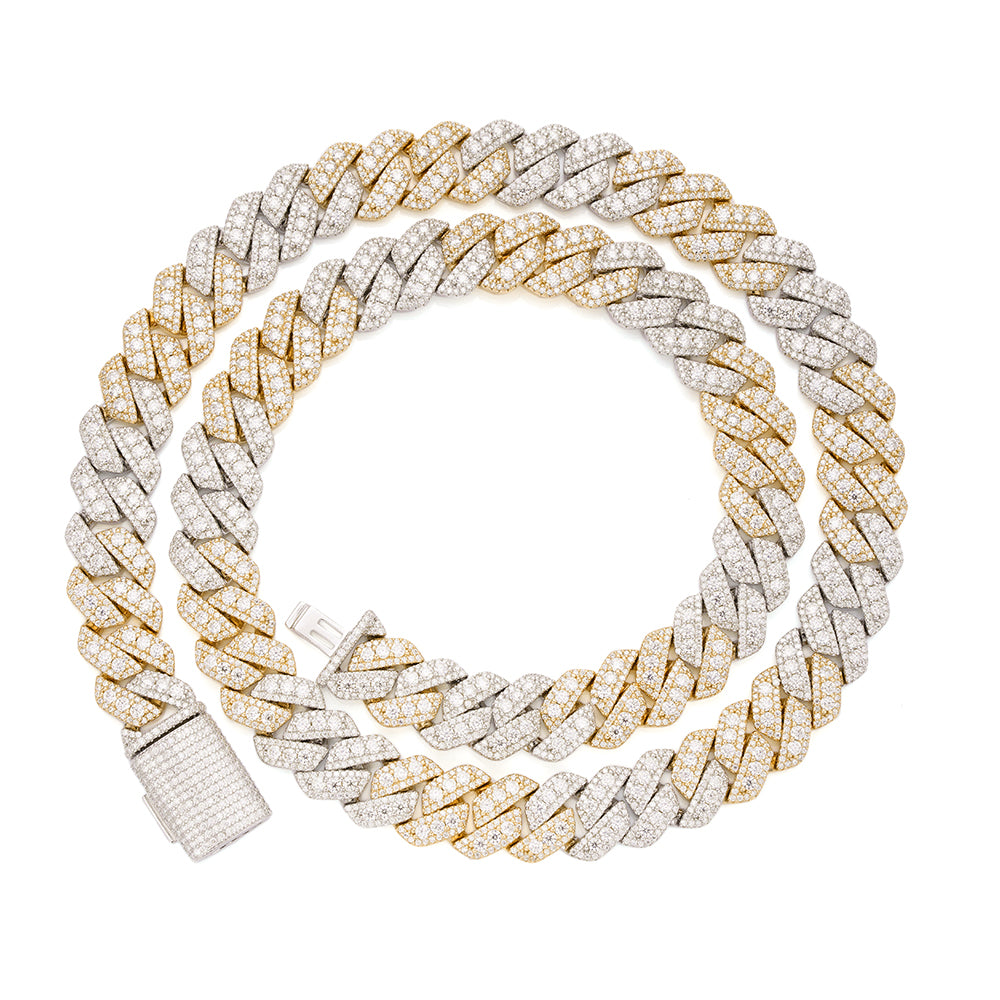 Sterling Silver Round Big Stone in Center Surrounded with Small Stones 12mm Moissanite Cuban Chain 22Inch Necklace RP+GP 30 Cttw