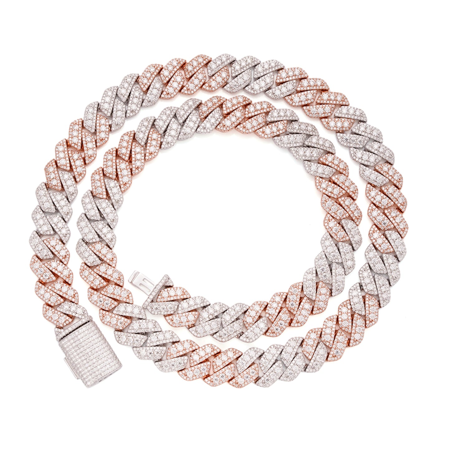 Sterling Silver Round Big Stone in Center Surrounded with Small Stones 12mm Moissanite Cuban Chain 22Inch Necklace RP+PP 30 Cttw