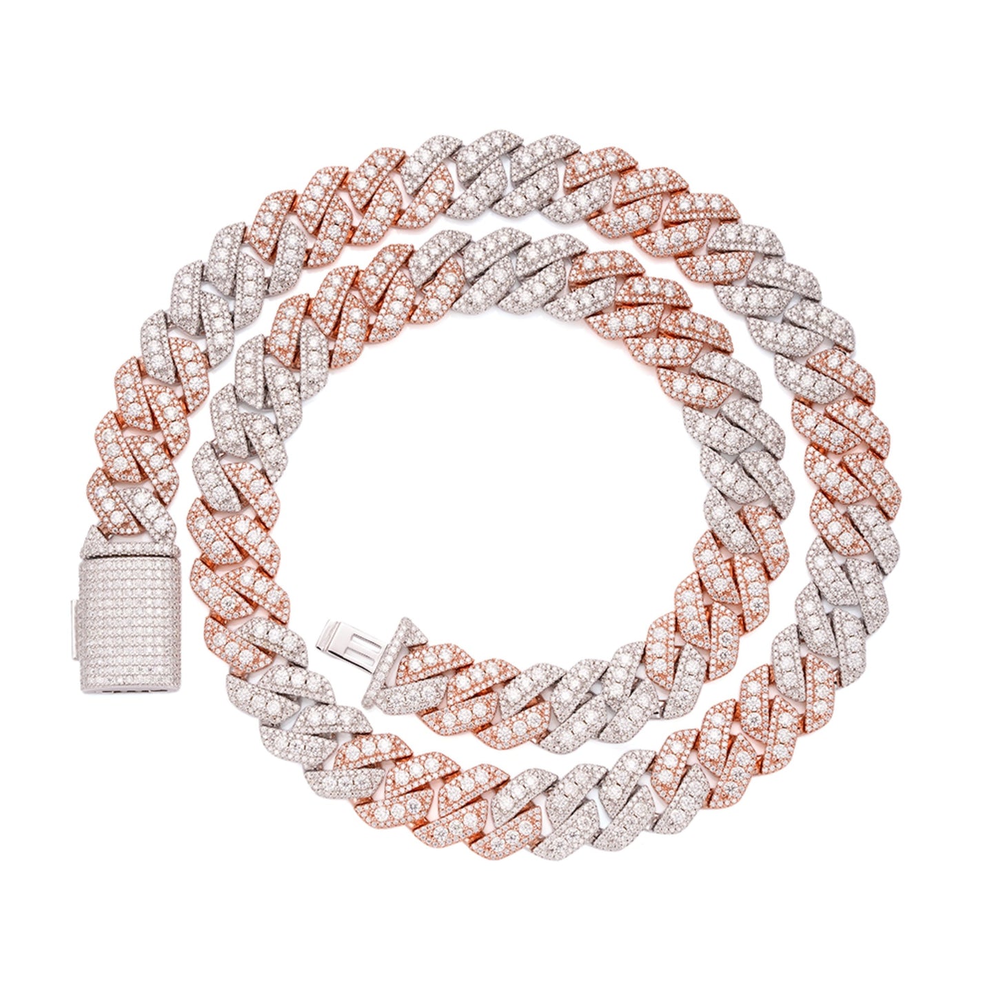 Sterling Silver Round Big Stone in Center Surrounded with Small Stones 14mm Moissanite Cuban Chain 22Inch Necklace RP+PP 34 Cttw