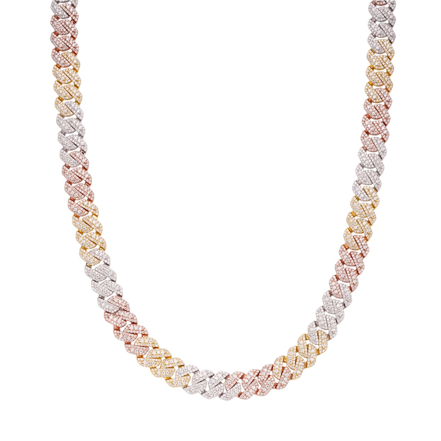 Sterling Silver Round Big Stone in Center Surrounded with Small Stones 10mm Moissanite Cuban Chain 22Inch Necklace RP+GP+PP 18-3/8 Cttw