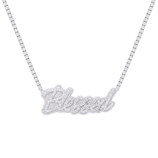 Sterling Silver Round Moissanite Blessed Word Designer 18 Inch Necklace RP 17-1/3 Cttw