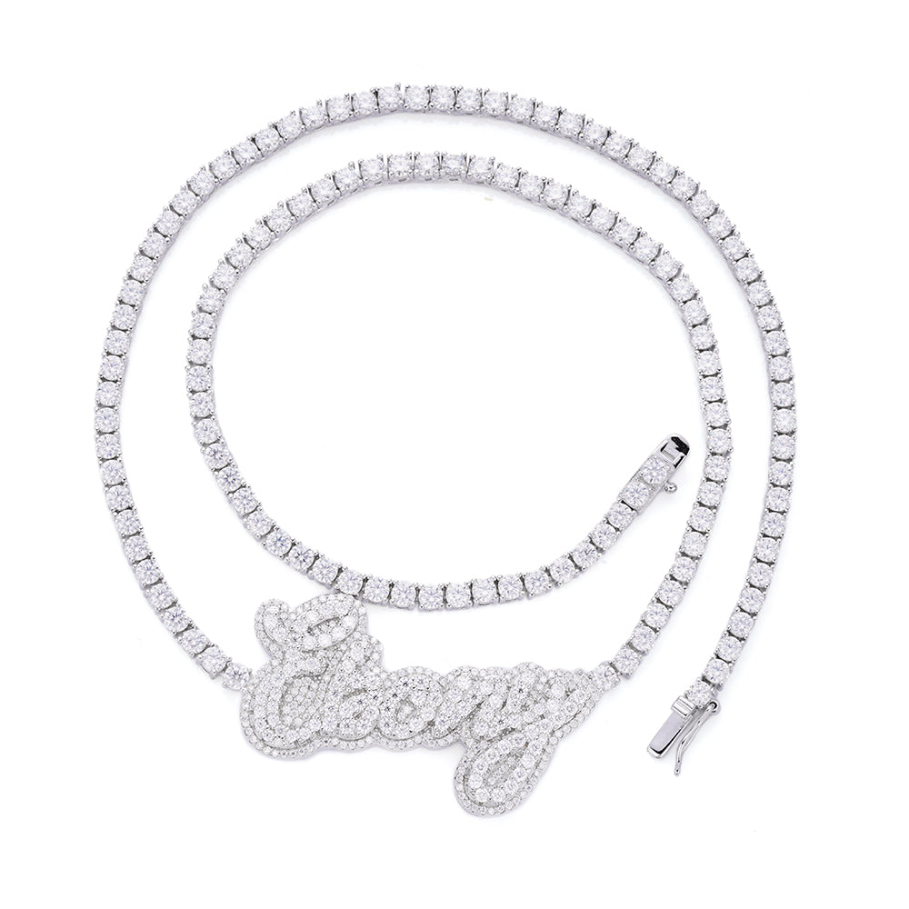 Sterling Silver Round Moissanite Ebony Word Designer 18 Inch Necklace RP 16-1/8 Cttw