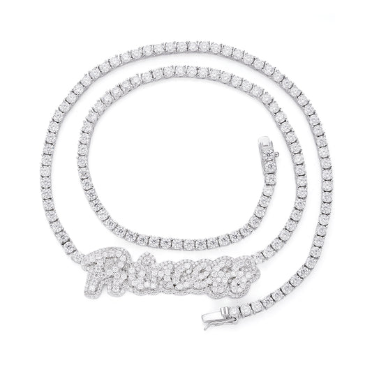 Sterling Silver Round Moissanite Princess Word Designer 18 Inch Necklace RP 15-3/4 Cttw