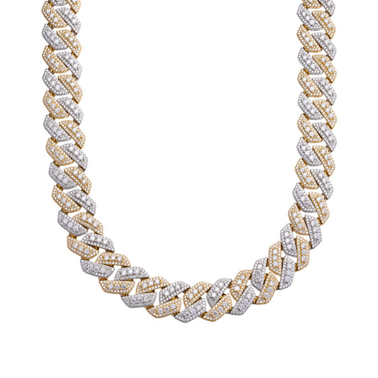 Sterling Silver Round Big Stone in Center Surrounded with Small Stones 20mm Moissanite Cuban Chain 22Inch Necklace RP+GP 55-5/8 Cttw