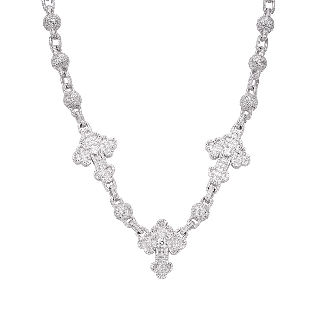 Sterling Silver Round Baguette Moissanite Cross Religious 22 Inch Necklace RP 38-1/3 Cttw