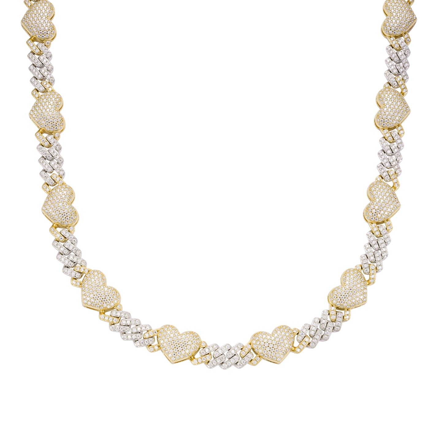 Sterling Silver Round Moissanite Cuban Heart Link Designer 18 Inch Necklace RP+GP 15-1/2 Cttw