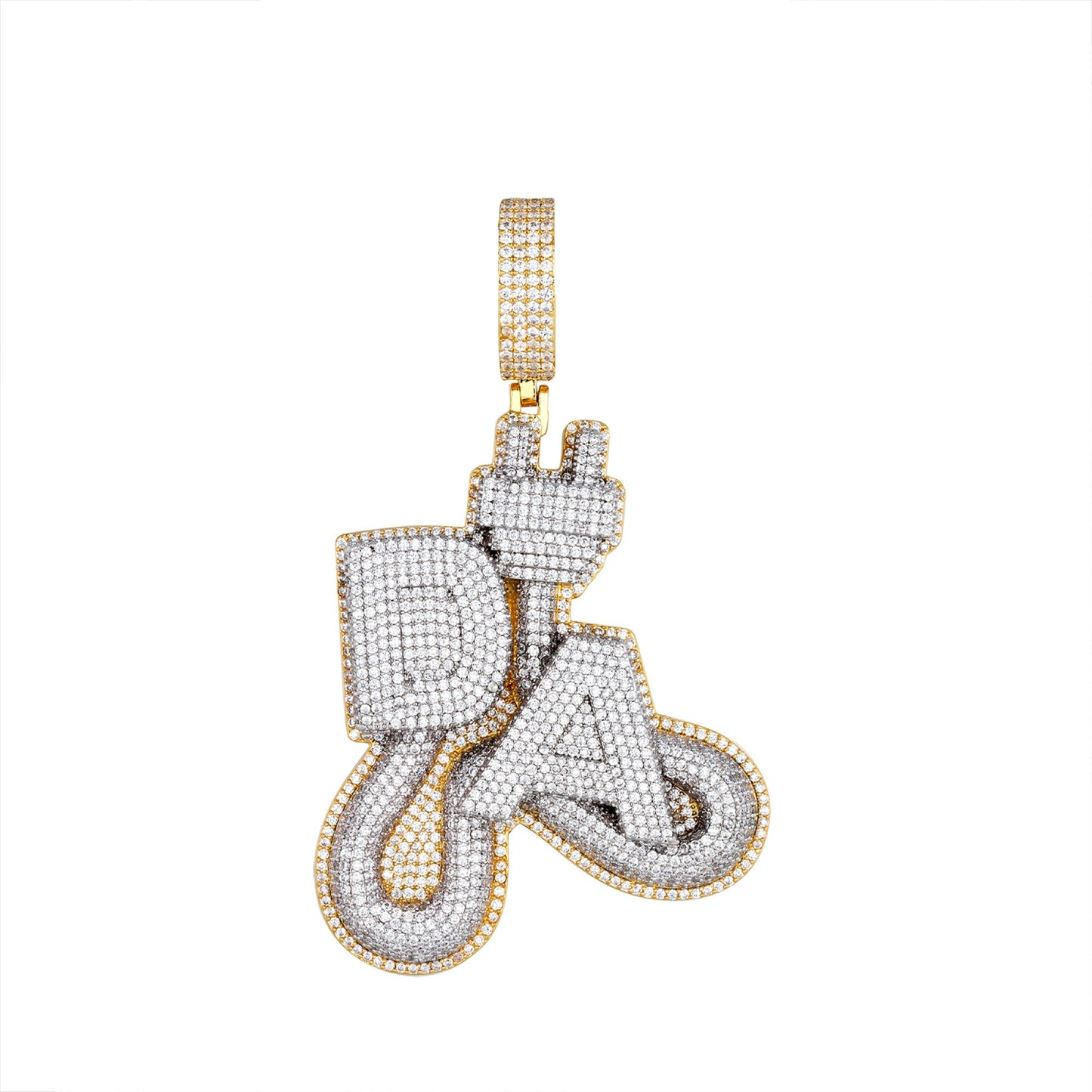 Sterling Silver Round Moissanite CZ Plug DA Word Pendant RP+GP 12-3/4 Cttw