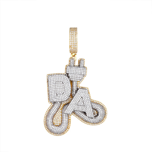 Sterling Silver Round Moissanite CZ Plug DA Word Pendant RP+GP 12-3/4 Cttw