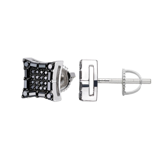 Sterling Silver Round Baguette Black Moissanite Square Shape Stud Earrings BP+RP 5/8 Cttw