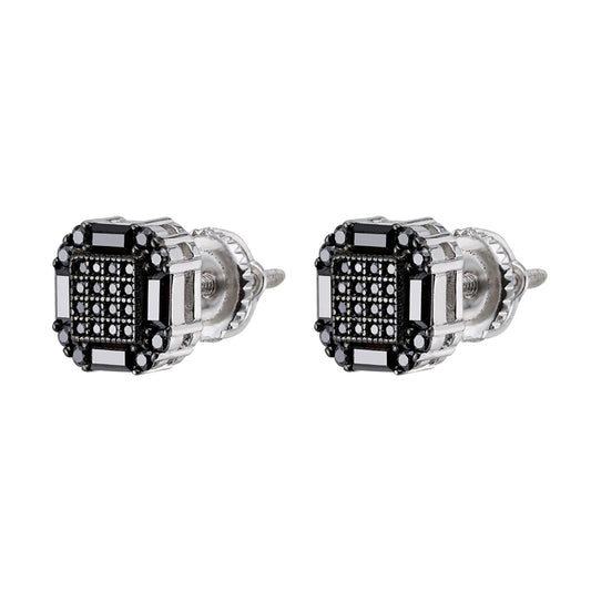 Sterling Silver Round Baguette Black Moissanite Square Shape Stud Earrings BP+RP 7/8 Cttw