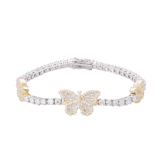 Sterling Silver Round Baguette 3mm Tennis Moissanite Butterfly Designer 7Inch Bracelet RP+GP 6 Cttw