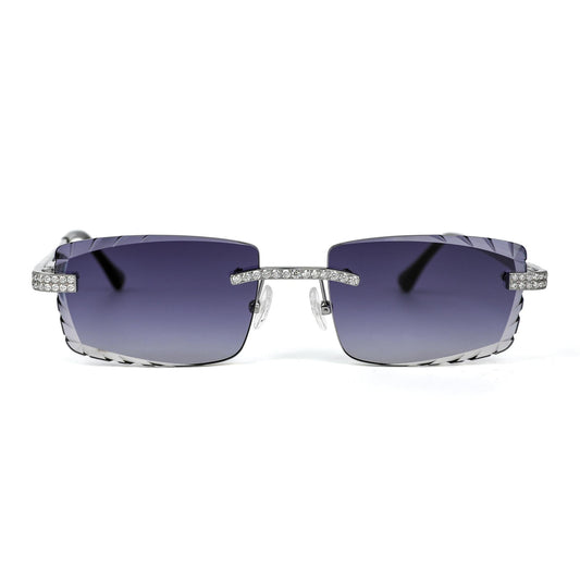 S.Silver Round Moissanite Cartier Square Shape Gray Lens Wooden Glasses RP 2-1/3 Cttw