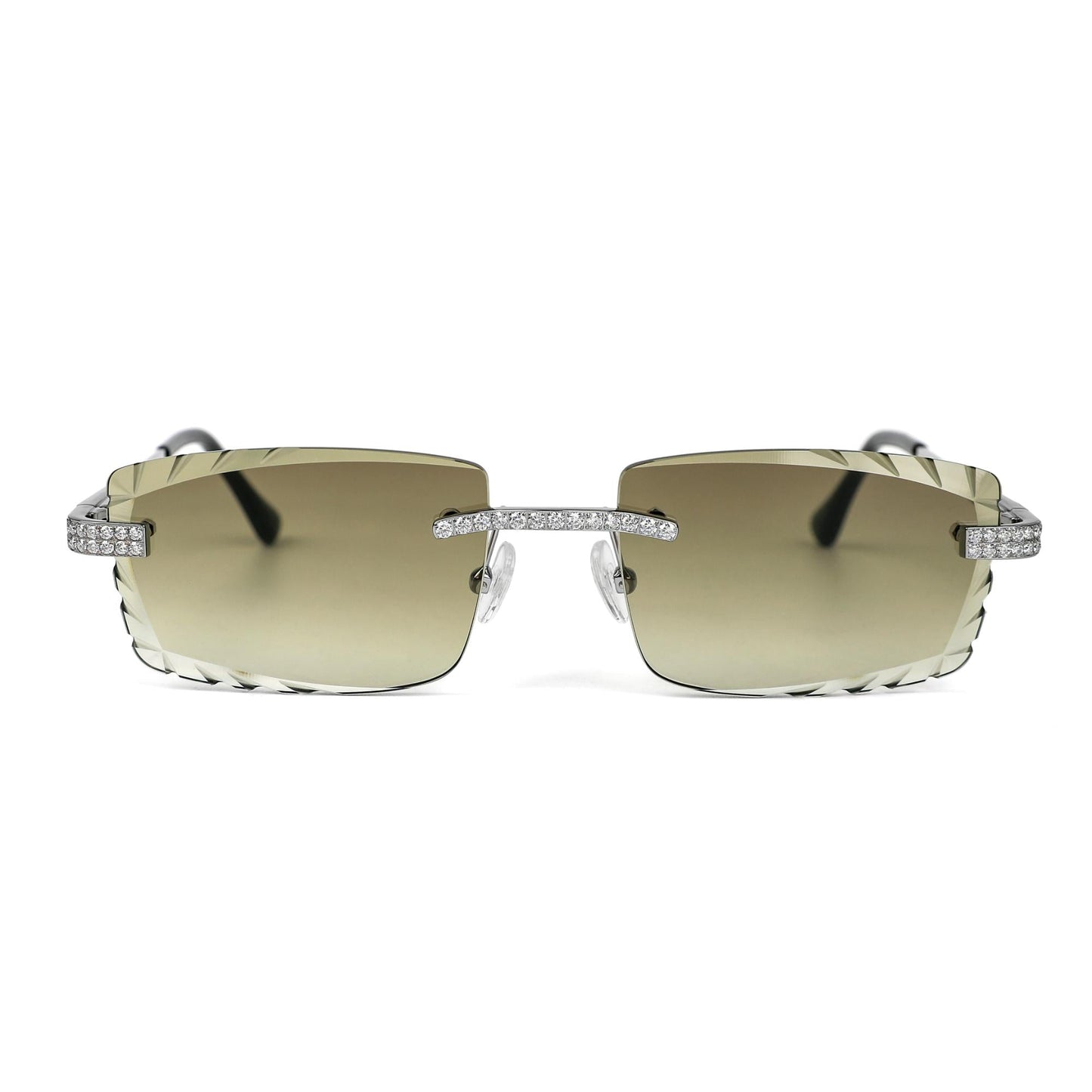 Sterling Silver Round Moissanite Cartier Square Shape Gradient Brown Lens Wooden Glasses RP 2-1/3 Cttw