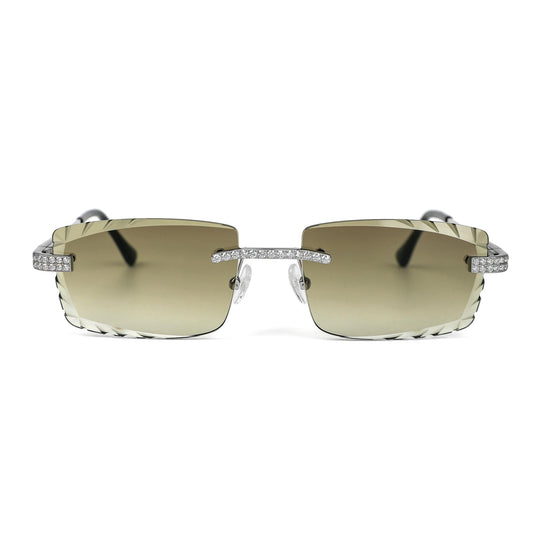 Sterling Silver Round Moissanite Cartier Square Shape Gradient Brown Lens Wooden Glasses RP 2-1/3 Cttw