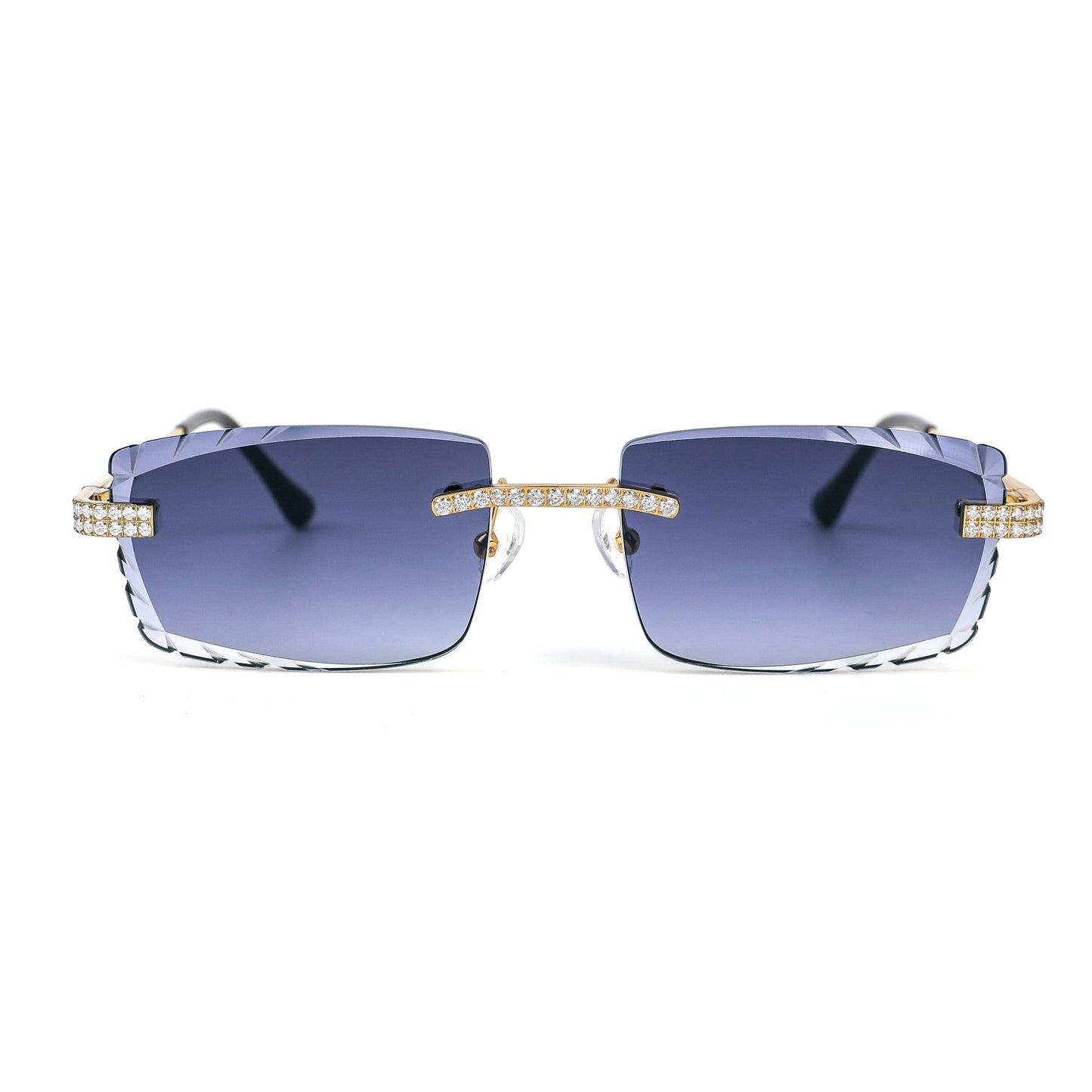 Sterling Silver Round Moissanite Cartier Square Shape Gray Lens Wooden Glasses GP 2-1/3 Cttw