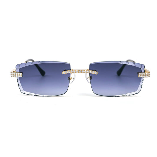 Sterling Silver Round Moissanite Cartier Square Shape Gray Lens Wooden Glasses GP 2-1/3 Cttw