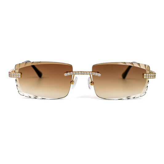 Sterling Silver Round Moissanite Cartier Square Shape Brown Lens Wooden Glasses GP 2-1/3 Cttw