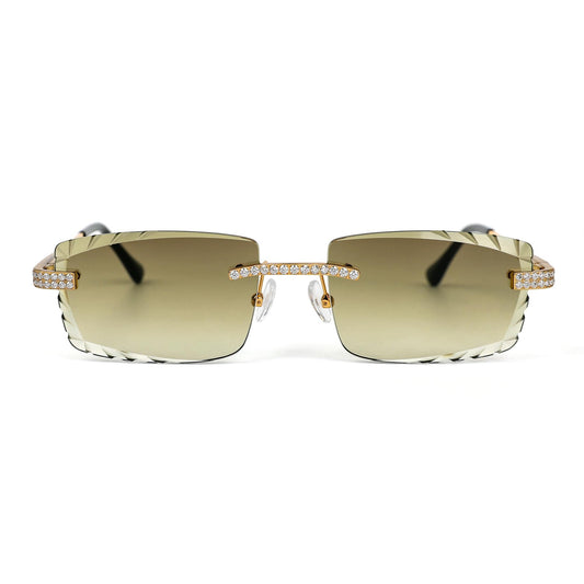 Sterling Silver Round Moissanite Cartier Square Shape Gradient Brown Lens Wooden Glasses GP 2-1/3 Cttw