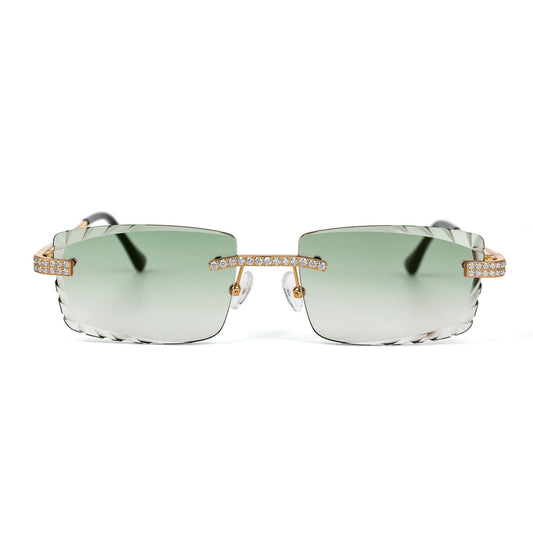 Sterling Silver Round Moissanite Cartier Square Shape Green Lens Wooden Glasses GP 2-1/3 Cttw