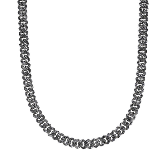 Sterling Silver 8mm Round Black Moissanite Miami Cuban 22 Inch Mens Necklace RP+BP 13-3/4 Cttw