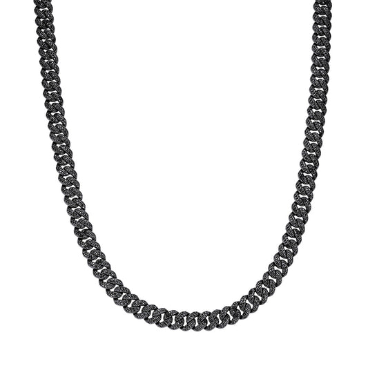 Silver Silver 10mm Round Black Moissanite Miami Cuban 22 Inch Mens Necklace RP+BP 13-5/8 Cttw