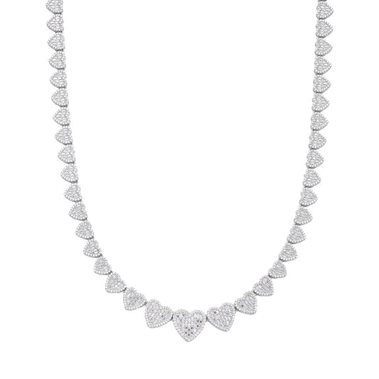 Sterling Silver Round Baguette Moissanite Heart 18 Inch Necklace RP 15-3/4 Cttw