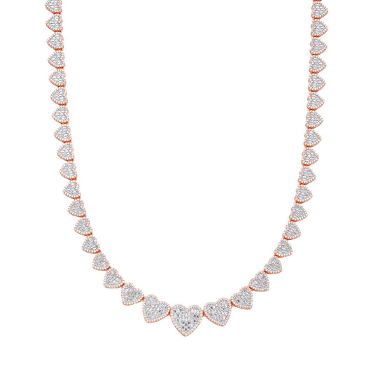 Sterling Silver Round Baguette Moissanite Heart 18 Inch Necklace RP+PP 15-3/4 Cttw