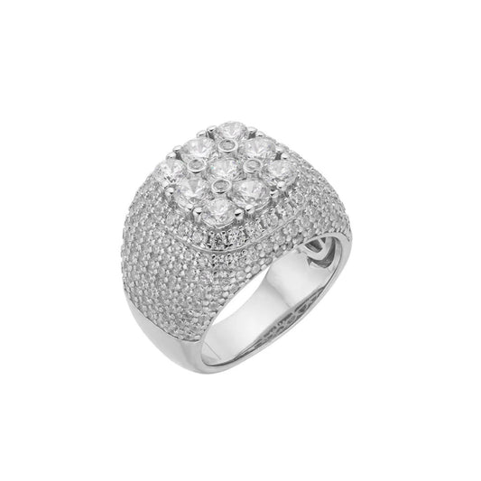 Sterling Silver Round Moissanite SZ 10 Designer Mens Ring RP 5-1/6 Cttw