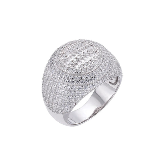 Sterling Silver Round Baguette Moissanite SZ 10 Designer Mens Ring RP 4 Cttw