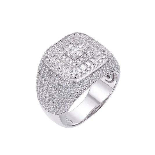 Sterling Silver Round Baguette Moissanite SZ 10 Designer Mens Ring RP 4-3/8 Cttw