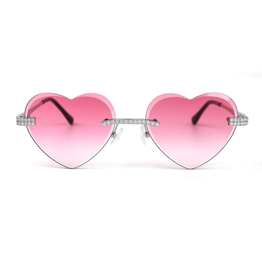Sterling Silver Round Moissanite Cartier Heart Shape Pink Lens Wooden Glasses RP