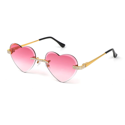 Sterling Silver Round Moissanite Cartier Heart Shape Pink Lens Wooden Glasses GP