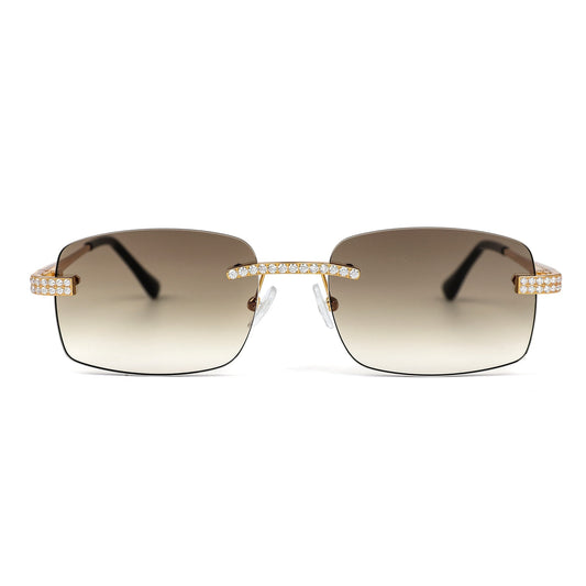 Sterling Silver Round Moissanite Cartier Square with Bevel Shape Gradient Brown Lens Wooden Glasses GP