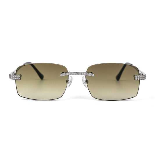 Sterling Silver Round Moissanite Cartier Square with Bevel Shape Gradient Brown Lens Wooden Glasses GP