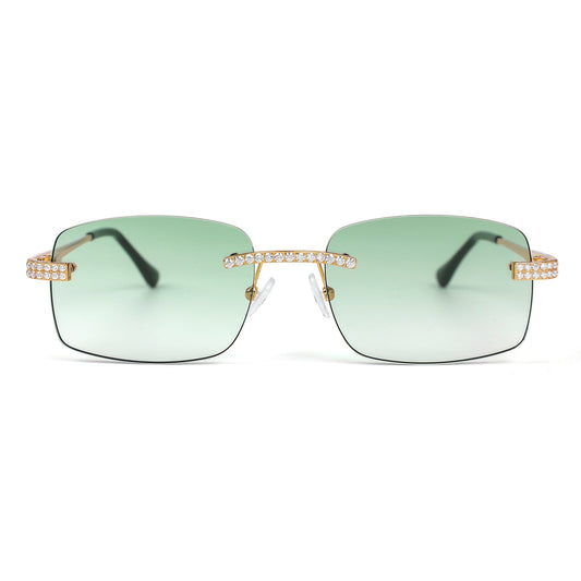 Sterling Silver Round Moissanite Cartier Square with Bevel Shape Green Lens Wooden Glasses GP