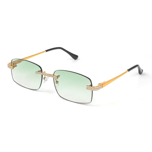 Sterling Silver Round Moissanite Cartier Square with Bevel Shape Green Lens Wooden Glasses GP