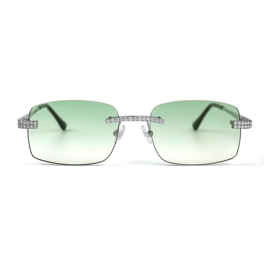 Sterling Silver Round Moissanite Cartier Square with Bevel Shape Green Lens Wooden Glasses RP
