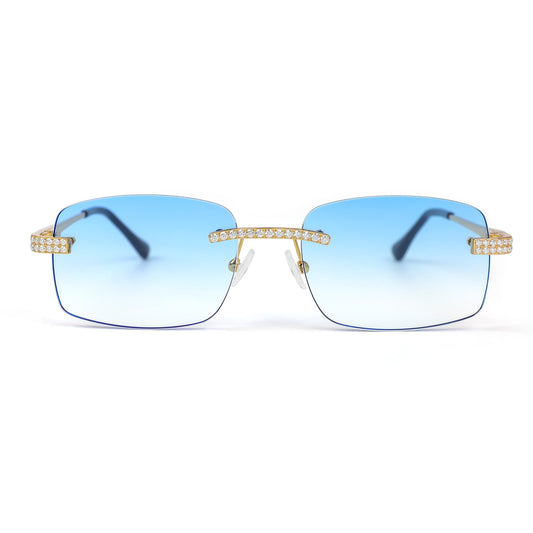 Sterling Silver Round Moissanite Cartier Square with Bevel Shape Blue Lens Wooden Glasses GP
