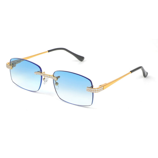 Sterling Silver Round Moissanite Cartier Square with Bevel Shape Blue Lens Wooden Glasses GP