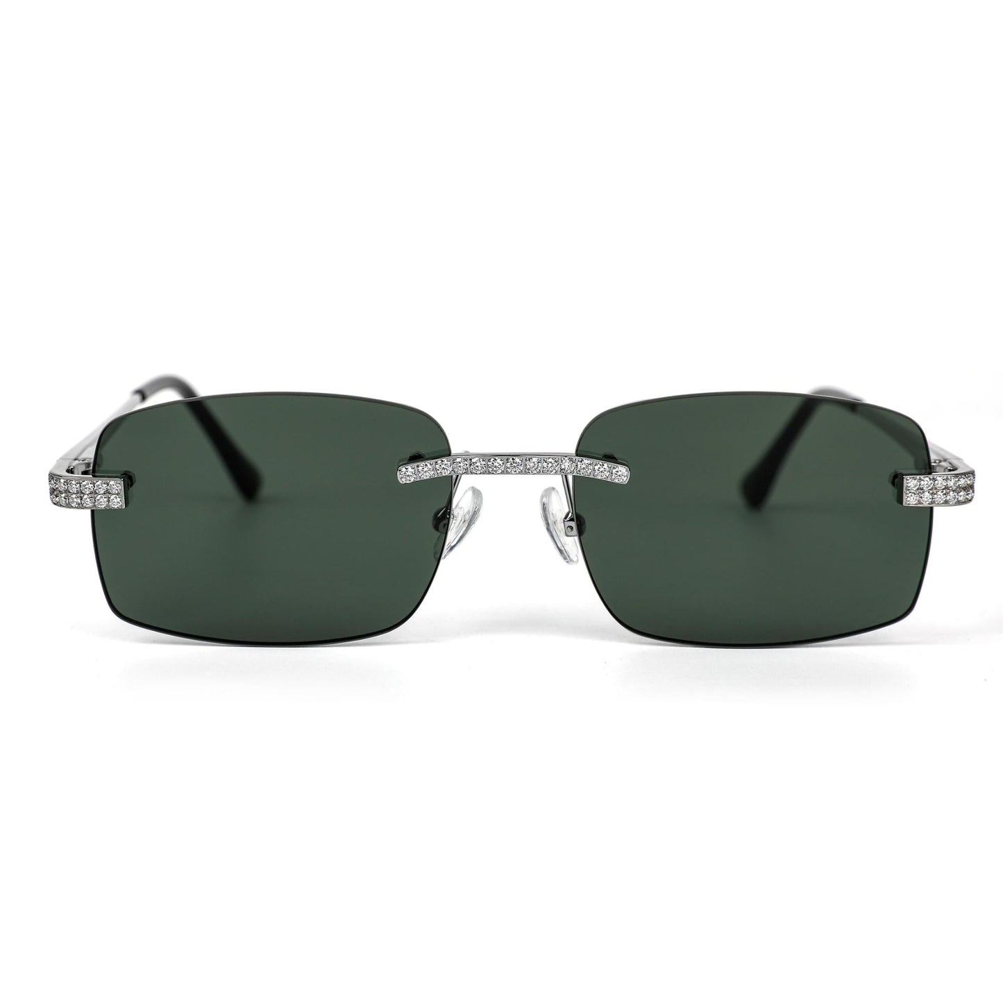 Sterling Silver Round Moissanite Cartier Square with Bevel Shape Black Lens Wooden Glasses RP
