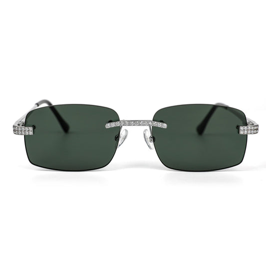 Sterling Silver Round Moissanite Cartier Square with Bevel Shape Black Lens Wooden Glasses RP