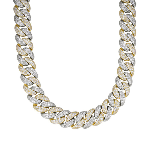 Sterling Silver Round 22mm Moissanite Miami Cuban Mosiac Setting 22 Inch Necklace RP+GP 60-1/4 Cttw