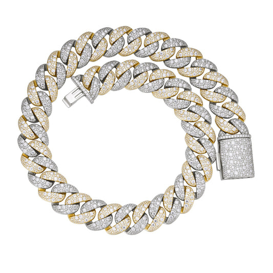 Sterling Silver Round 22mm Moissanite Miami Cuban Mosiac Setting 22 Inch Necklace RP+GP 60-1/4 Cttw