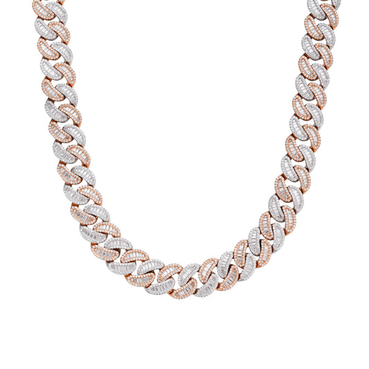 Sterling Silver Round 15mm Moissanite Round and Baguette in Centre Cuban 22 Inch Necklace RP+PP 40-1/5 Cttw