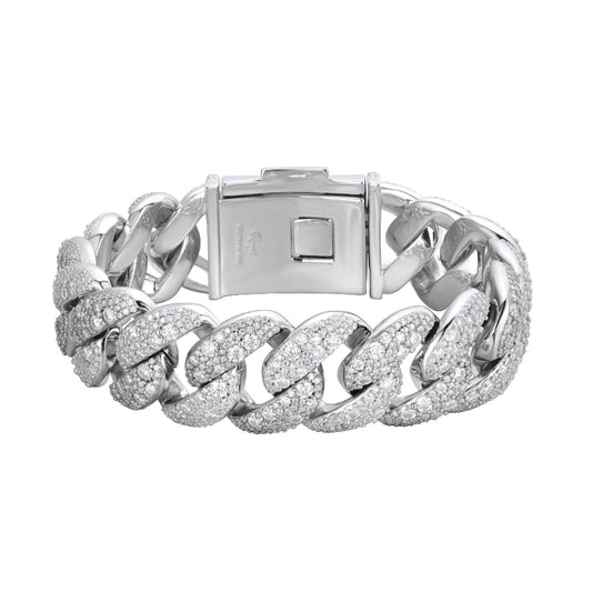 Sterling Silver Round 22mm Moissanite Miami Cuban 8.5 Inch Mosaic Setting Bracelet RP 26 Cttw