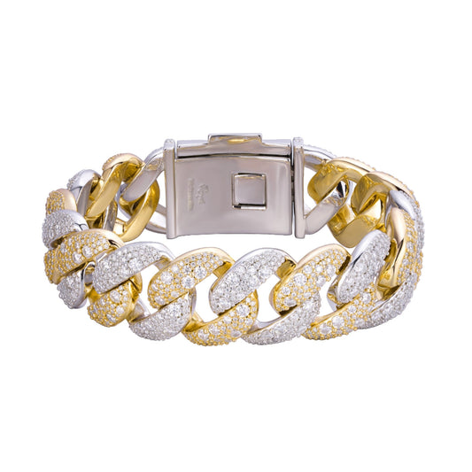 Sterling Silver Round 22mm Moissanite Miami Cuban 8.5 Inch Mosaic Setting Bracelet RP+GP 26 Cttw