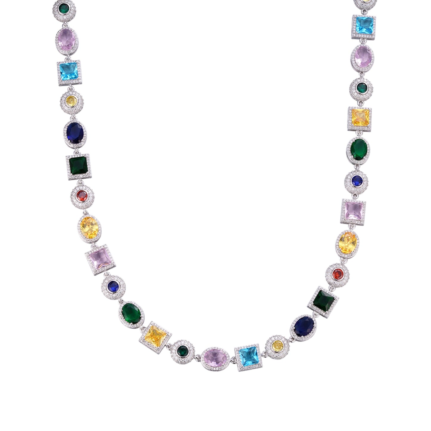 Sterling Silver Moissanite Round with Color Stone Designer 22 Inch Necklace RP 13-1/3 Cttw
