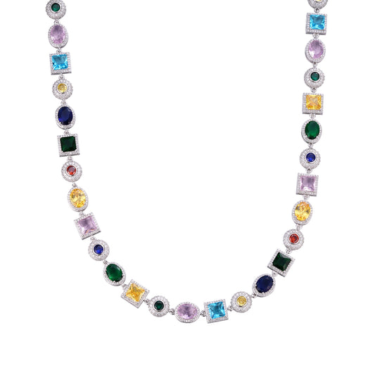 Sterling Silver Moissanite Round with Color Stone Designer 22 Inch Necklace RP 13-1/3 Cttw