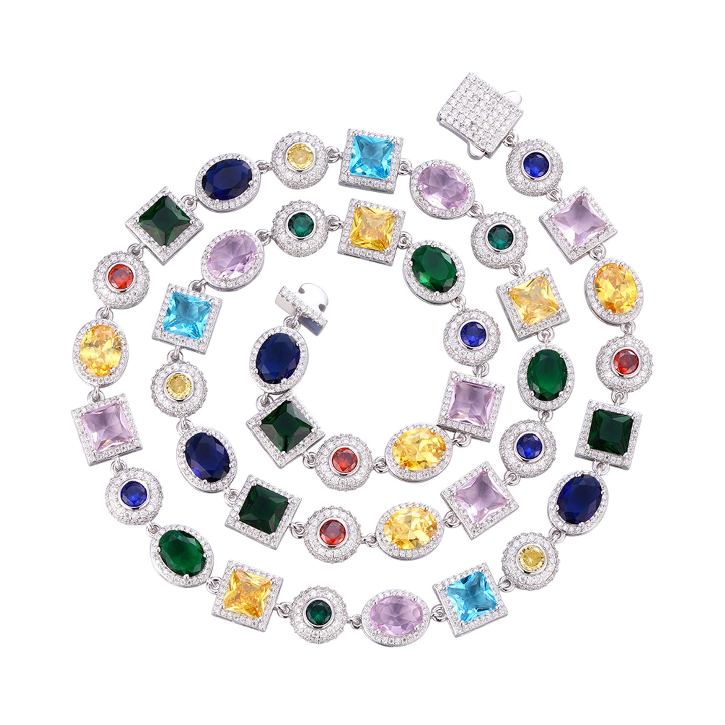 Sterling Silver Moissanite Round with Color Stone Designer 22 Inch Necklace RP 13-1/3 Cttw