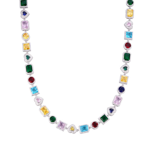 Sterling Silver Round Moissanite Heart with Color Stone Designer 22 Inch Necklace RP 10-7/8 Cttw